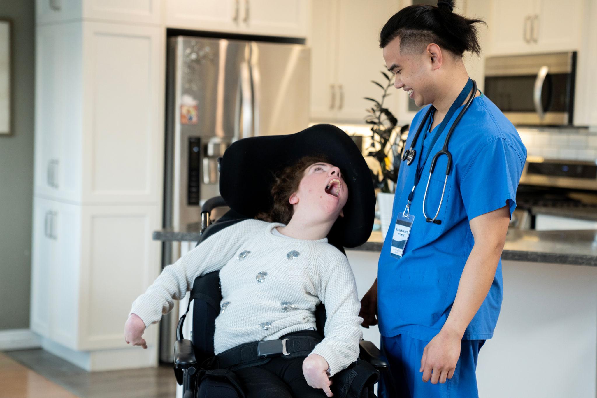 Child receiving in-home nursing care from an EMIC caregiver